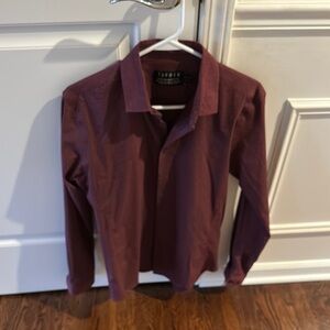 Topman Burgundy Button-Up Shirt medium skinny fit